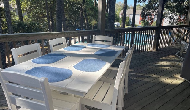 Oyster Pointe Soundside Large Deck Overlooks Pool in Kill Devil Hills